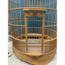 Load image into Gallery viewer, Large Vintage Bamboo Birdcage with Perch and Ceramic Bowls
