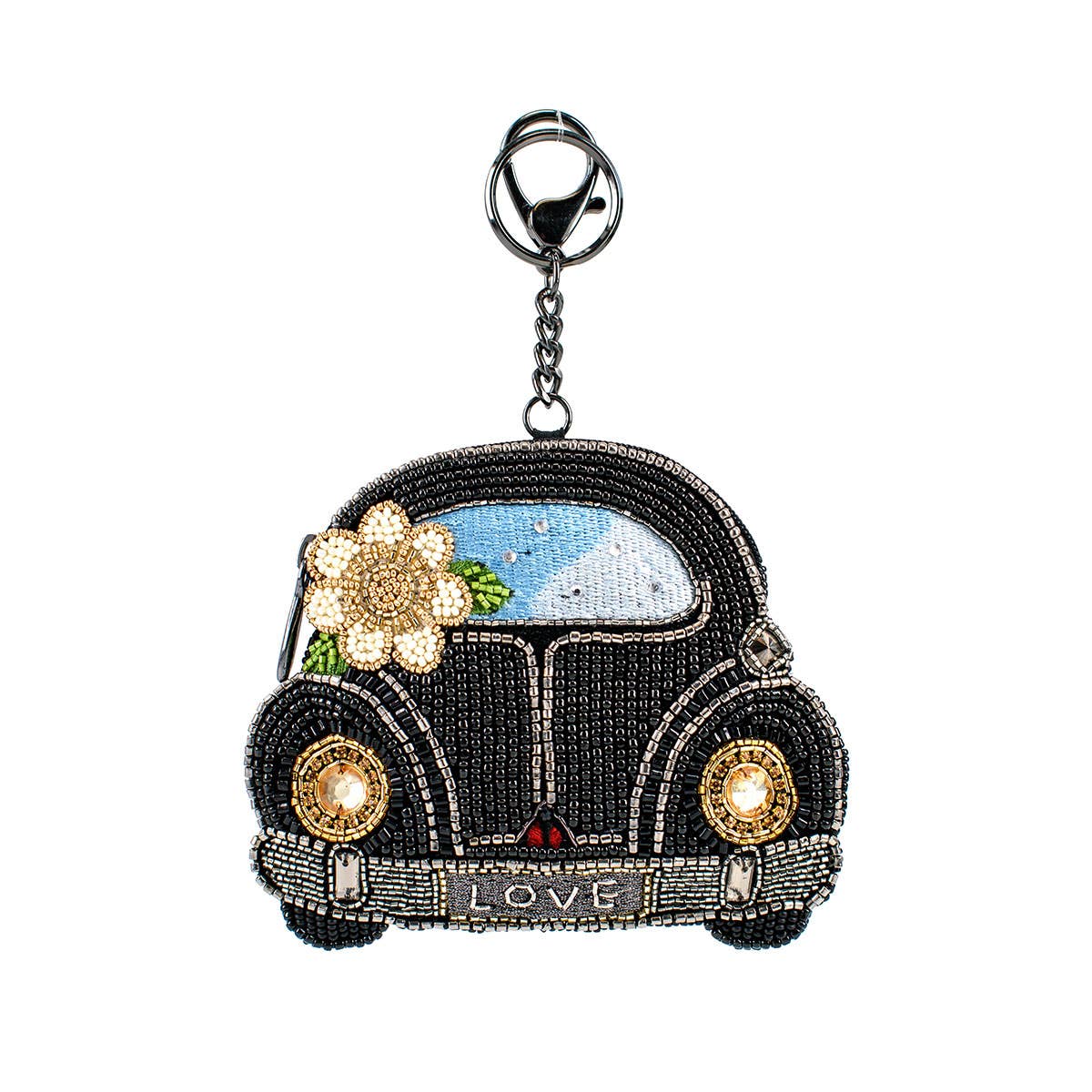 Mary Frances Accessories - On the Road Black Car White Flower Coin Purse