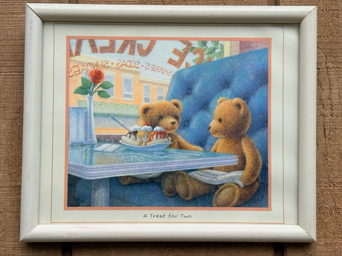 Vintage “A Treat for Two” Teddy Bear Diner Framed Print