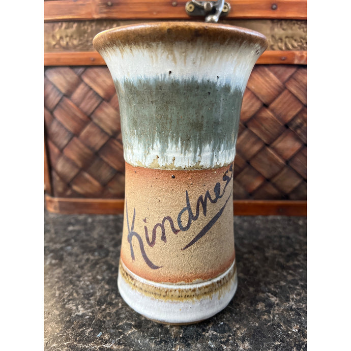 Handmade Studio Pottery Mug or Vase with Wheatgrass and the words Kindness