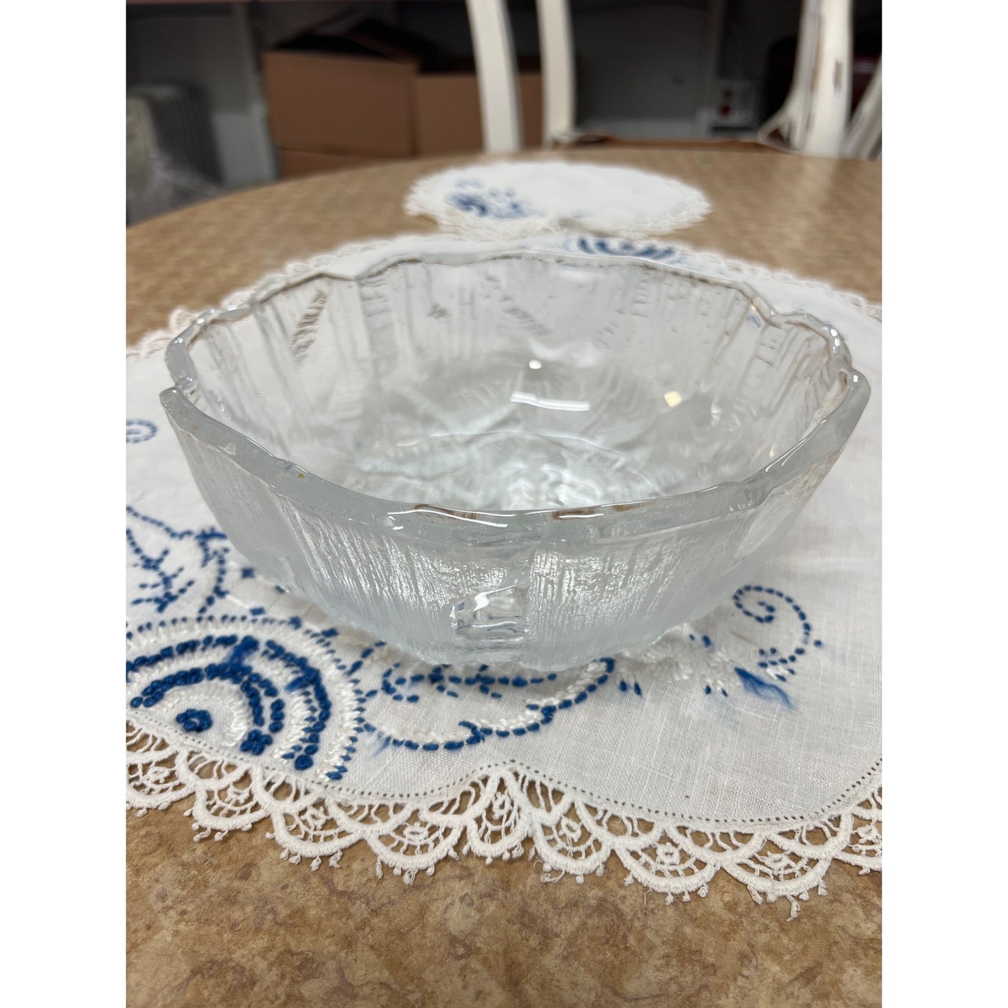 1960s Mikasa Hoya Salad Bowl Ice Castle Design Pressed Glass