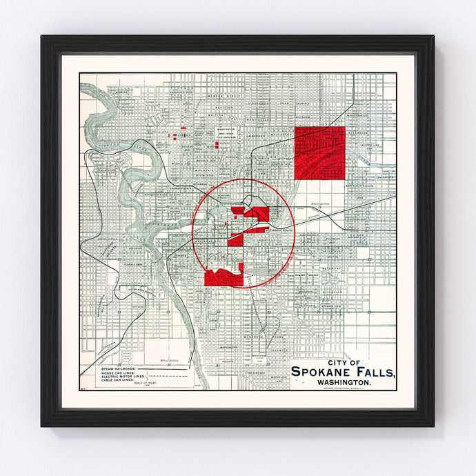 Vintage Map of Spokane Falls, Washington 1890