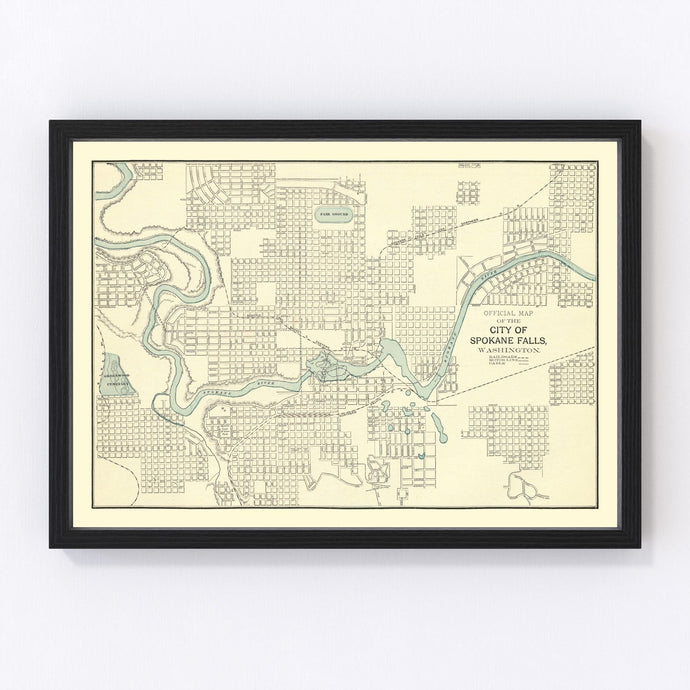 Vintage Map of Spokane Falls, Washington 1895