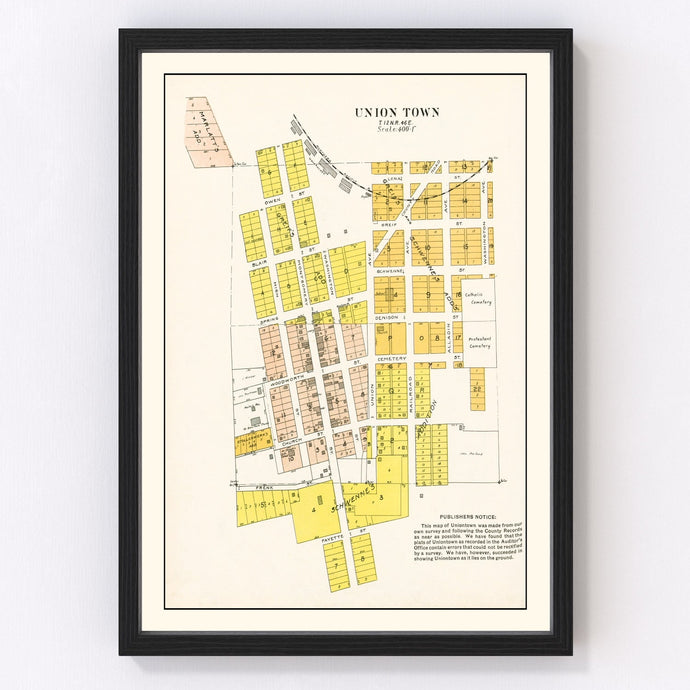 Vintage Map of Union Town, Washington 1910