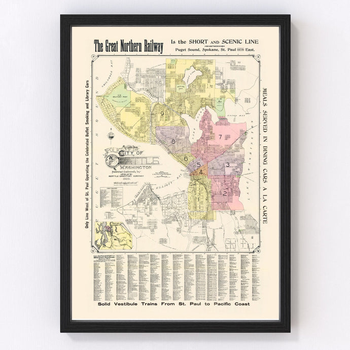 Vintage Map of Seattle, Washington 1899