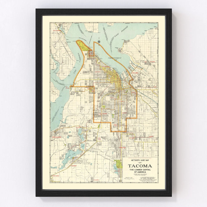 Vintage Map of Tacoma, Washington 1923