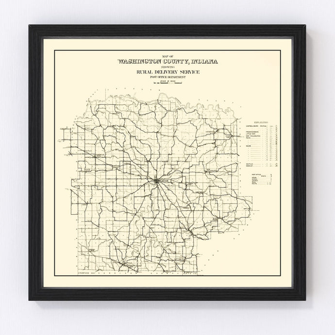 Vintage Map of Washington County, Indiana 1910