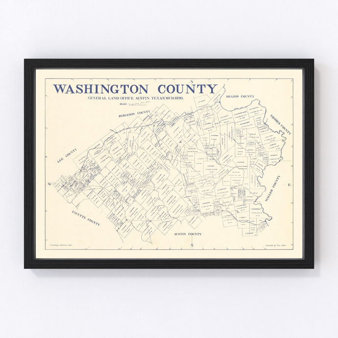 Vintage Map of Washington County, Texas 1920