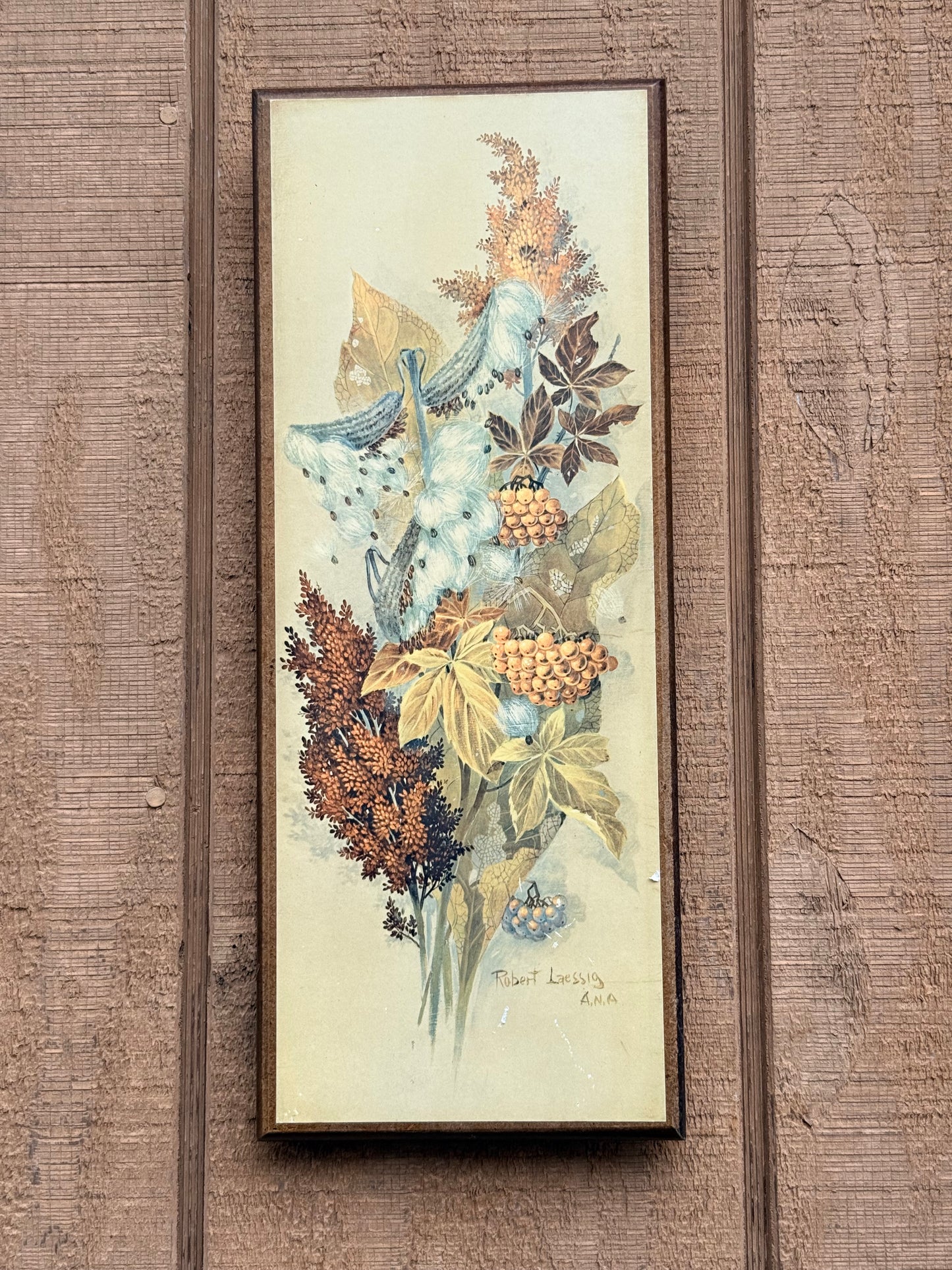 Vintage Robert Laessig Milkweed Botanical Wood Panel Print | Mid-Century Floral Wall Art