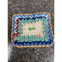 Load image into Gallery viewer, Vintage 1950’s Hand Crochet Pot Holder Green, Blue, Yellow, and Cream
