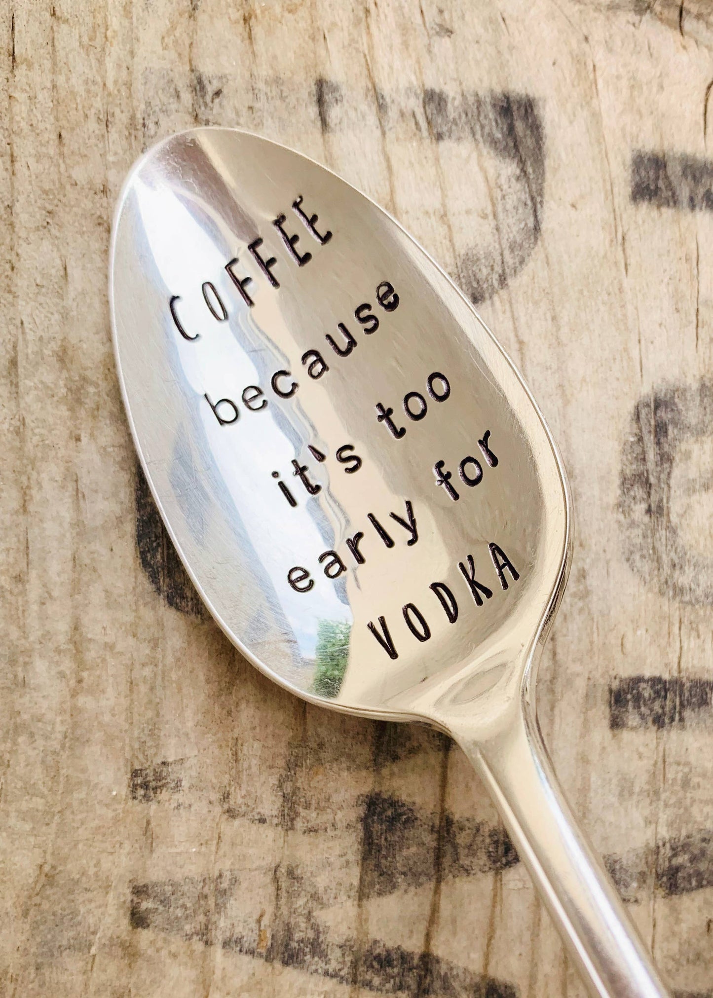 Pumpernickel and Wry - Coffee Themed Vintage Kitchen Spoon: Too Early for Vodka