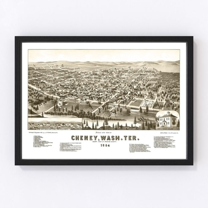 Vintage Map of Cheney, Washington 1884