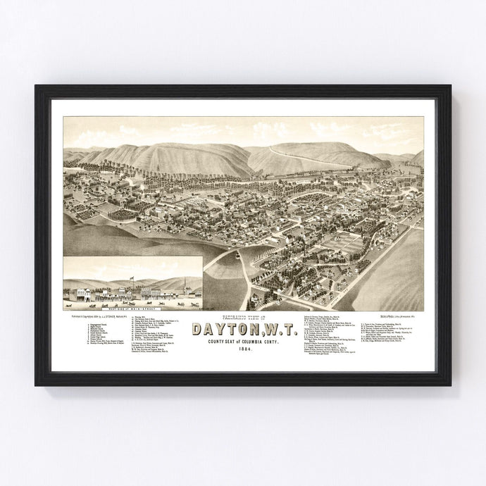 Vintage Map of Dayton, Washington 1884