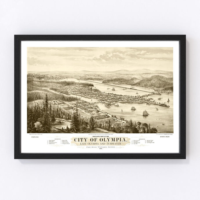 Vintage Map of Olympia, Washington 1878