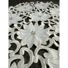 Load image into Gallery viewer, Vintage White and Silver Poinsettia Embroidered Cut Out Placemat Doily
