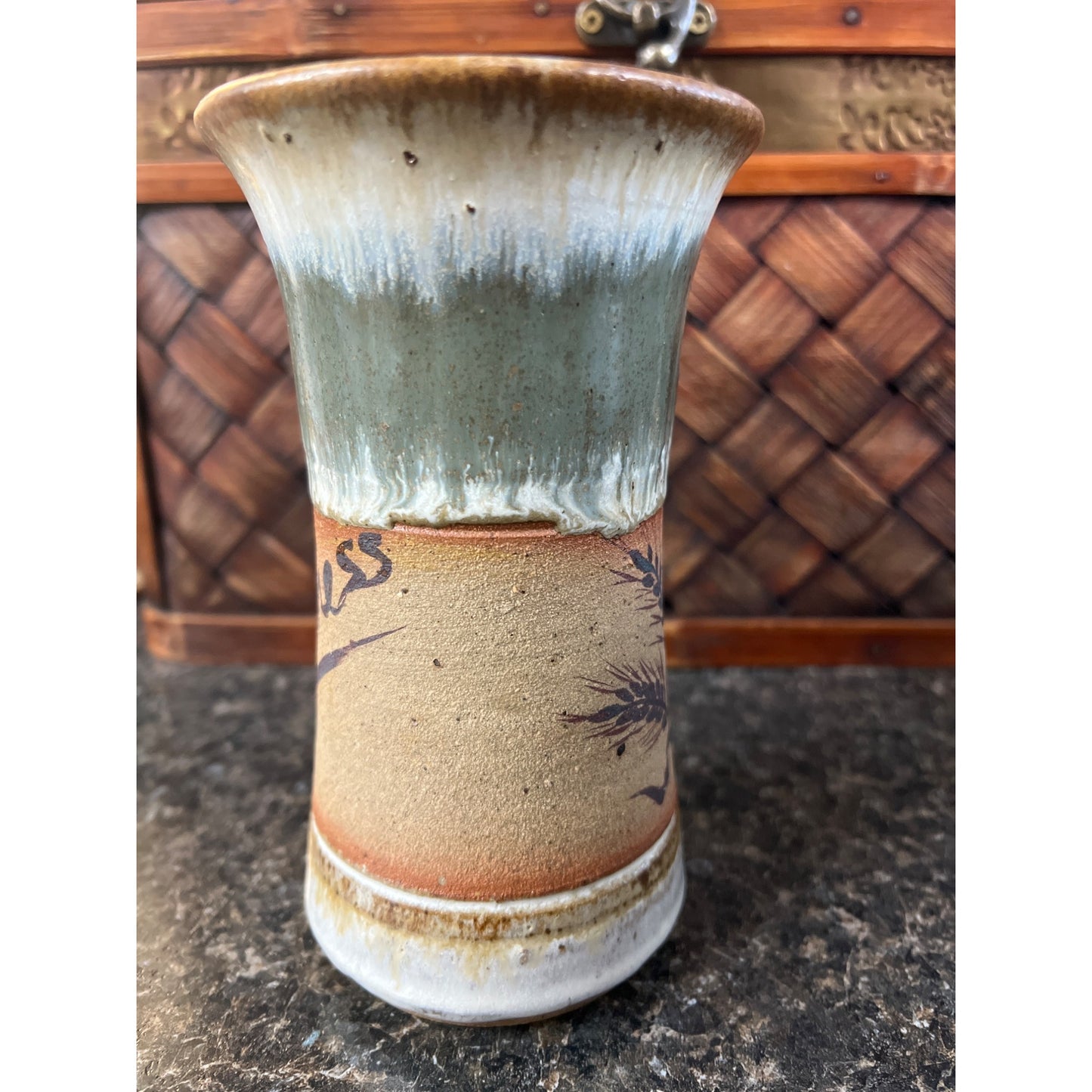 Handmade Studio Pottery Mug or Vase with Wheatgrass and the words Kindness
