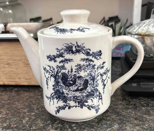 California Pantry Blue Country French Rooster Ceramic Teapot