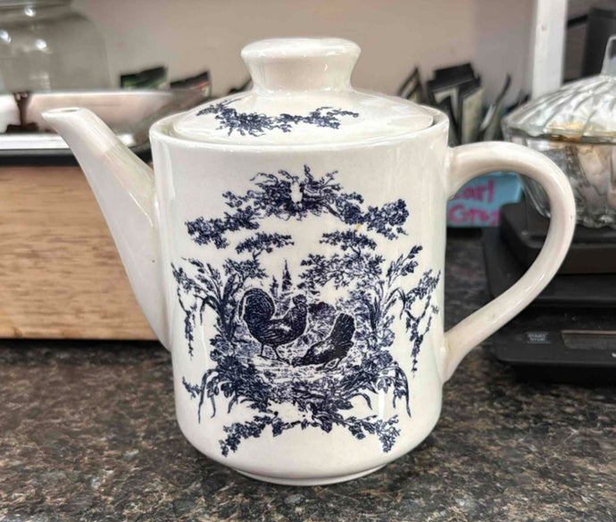 California Pantry Blue Country French Rooster Ceramic Teapot
