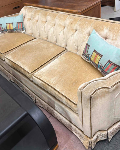 Vintage Levitz Tufted Beige Velvet Sofa