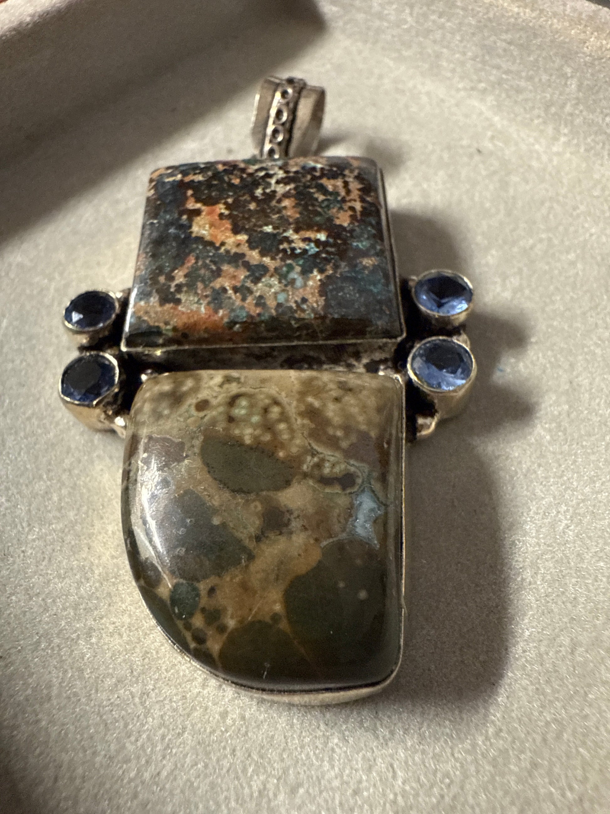 Handmade Luster & Loom Sterling Silver Pietersite OC Jasper Iolite Pendant