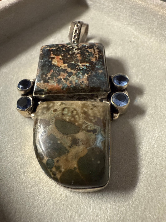 Handmade Luster & Loom Sterling Silver Pietersite OC Jasper Iolite Pendant