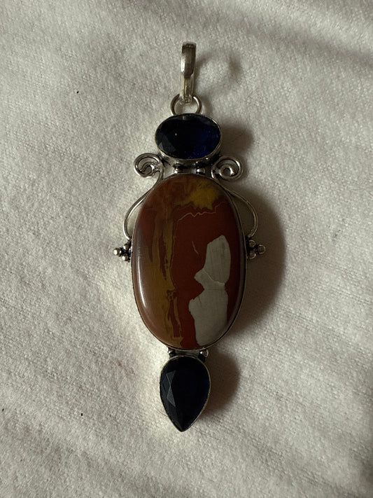 Handmade Luster & Loom Sterling Silver Picasso Jasper and Iclite Pendant
