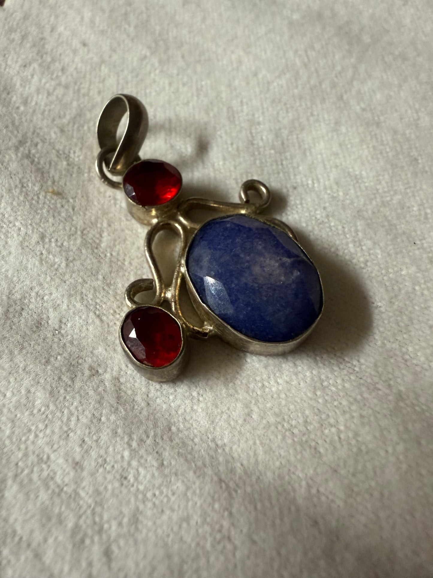 Handmade Luster & Loom Sterling Silver Lapis Lazuli & Garnet Pendant