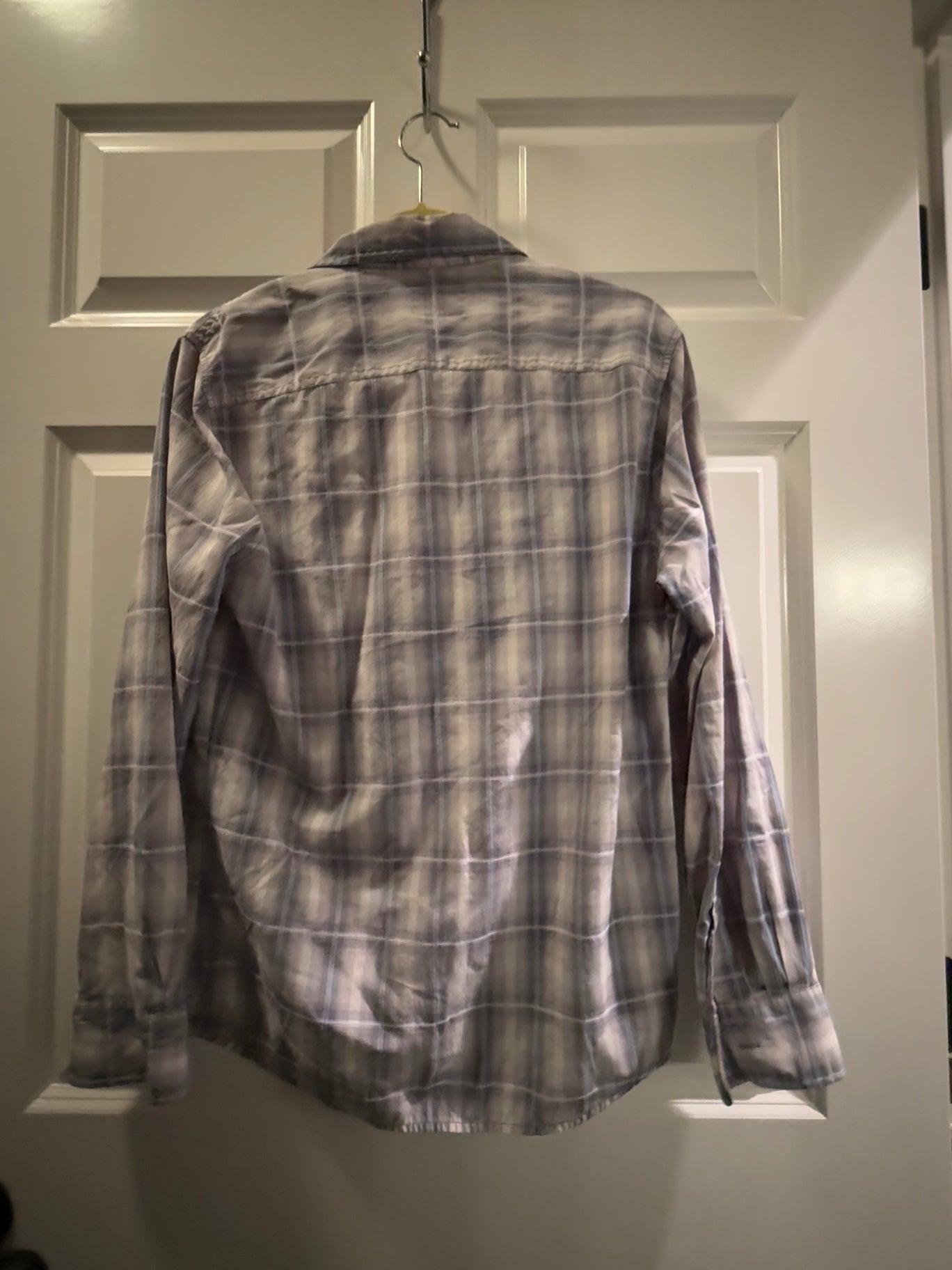 S-Gray and White Fabric Shirt (likely cotton or flannel) Small Shirt Good
