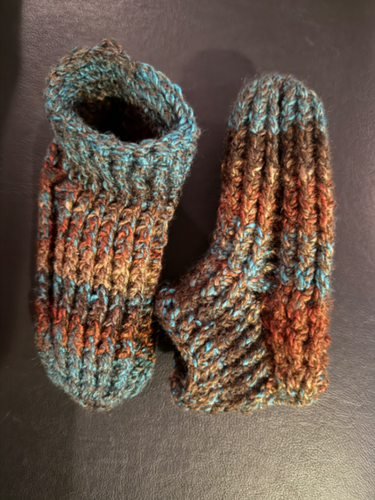 Luster & Loom - Handmade Multicolor (mainly brown, blue, and reddish tones) Thick, chunky yarn (likely acrylic or wool blend) Small Socks New without tags