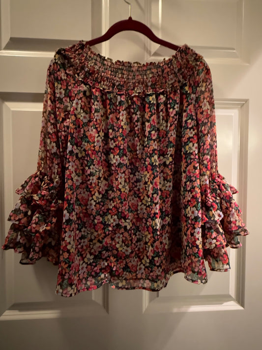 S-CeCe Multicolor Chiffon or similar sheer fabric Medium Blouse Very Good