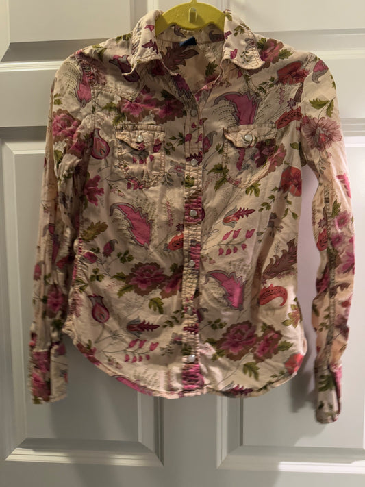 S-Gap Beige with pink, red, green, and purple floral pattern Cotton 0 Shirt Good