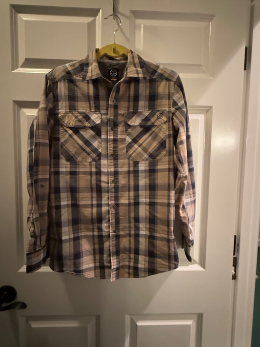 S-Wrangler ATG Beige and Navy Cotton Small Shirt Very Good