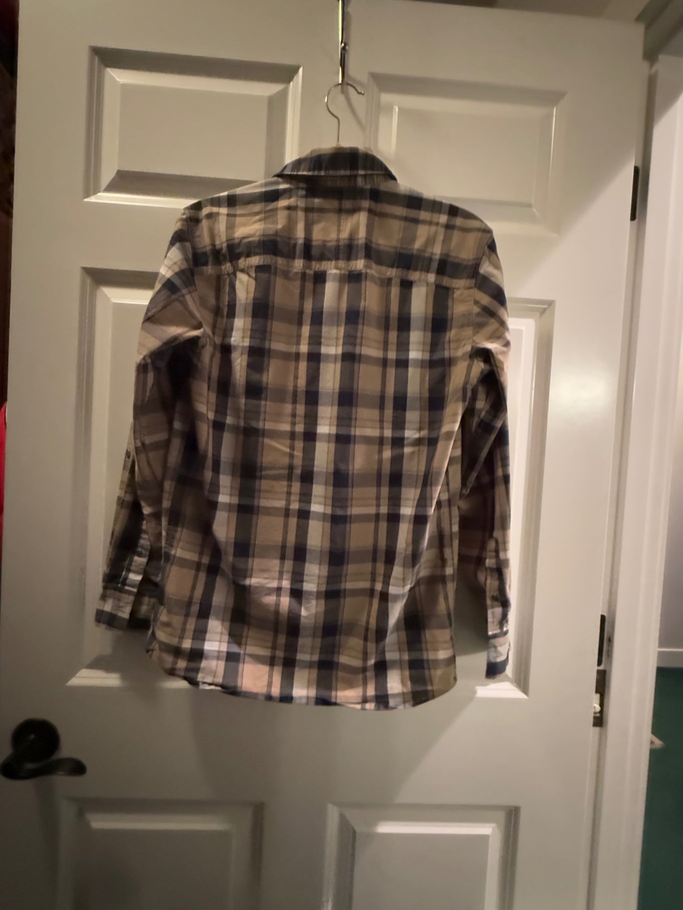 S-Wrangler ATG Beige and Navy Cotton Small Shirt Very Good