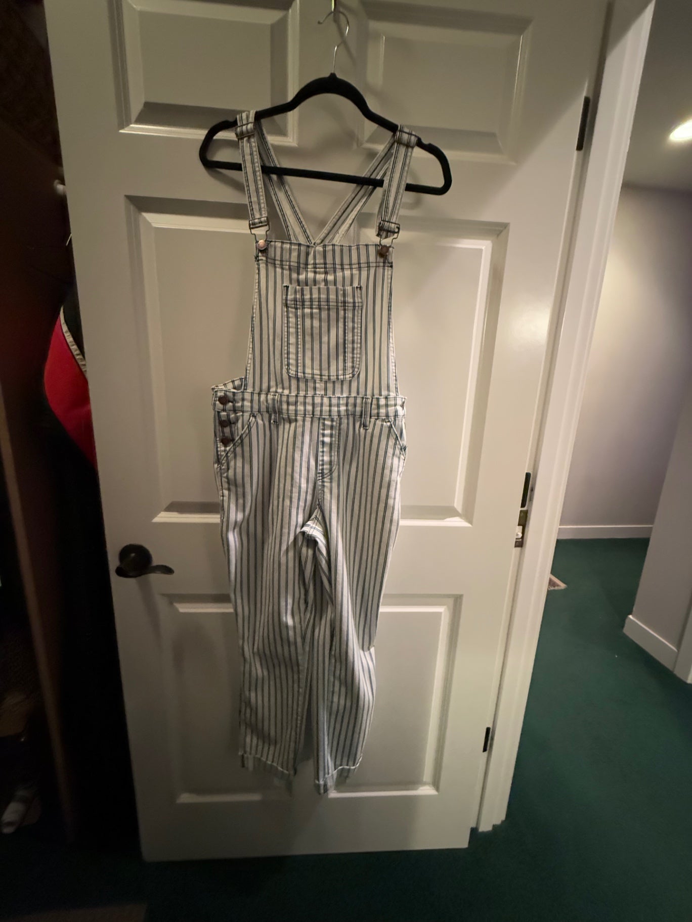 S- Judy blue White and Navy Denim Large Overalls Very Good