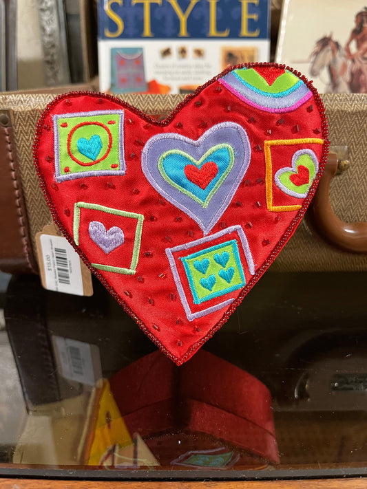 1999 GAC Red Beaded Fabric Heart Shaped Box
