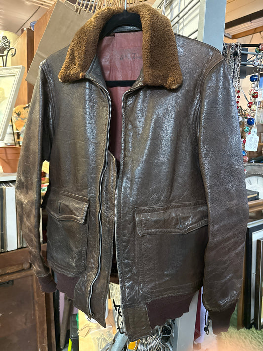 Vintage USN G-1 leather flight jacket by L.W. Foster.