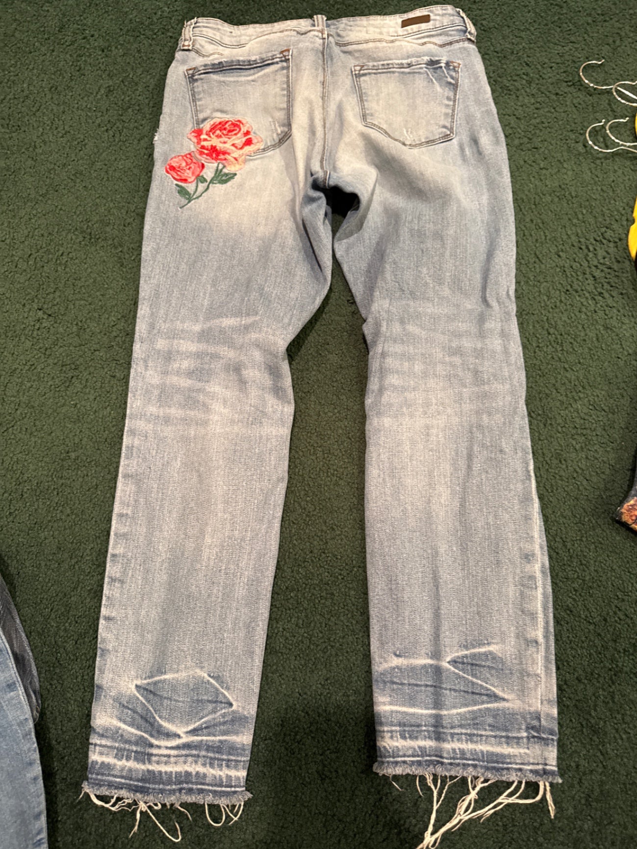 S-Kut Light blue Denim 8 Jeans, pink roses, and distressed jeans