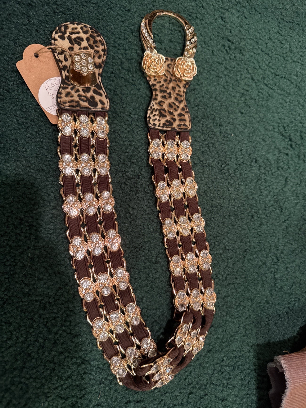 Gold and Brown Metal and Fabric Small Belt