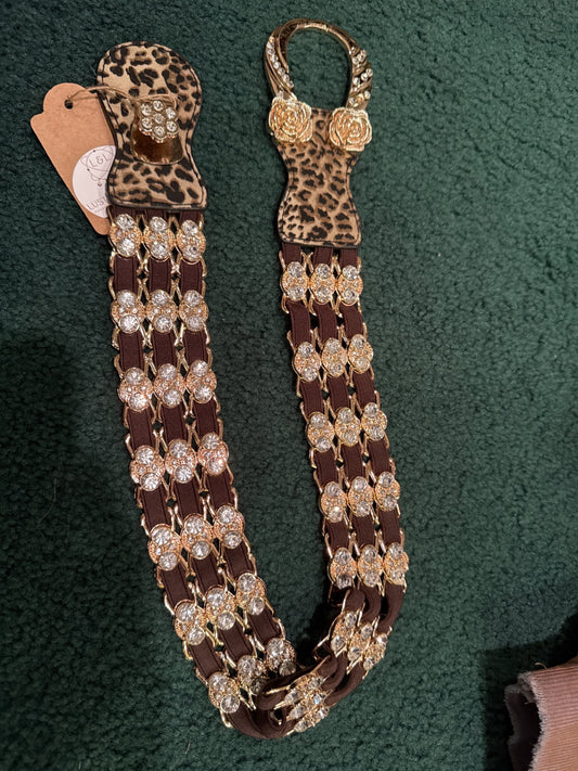 Gold and Brown Metal and Fabric Small Belt