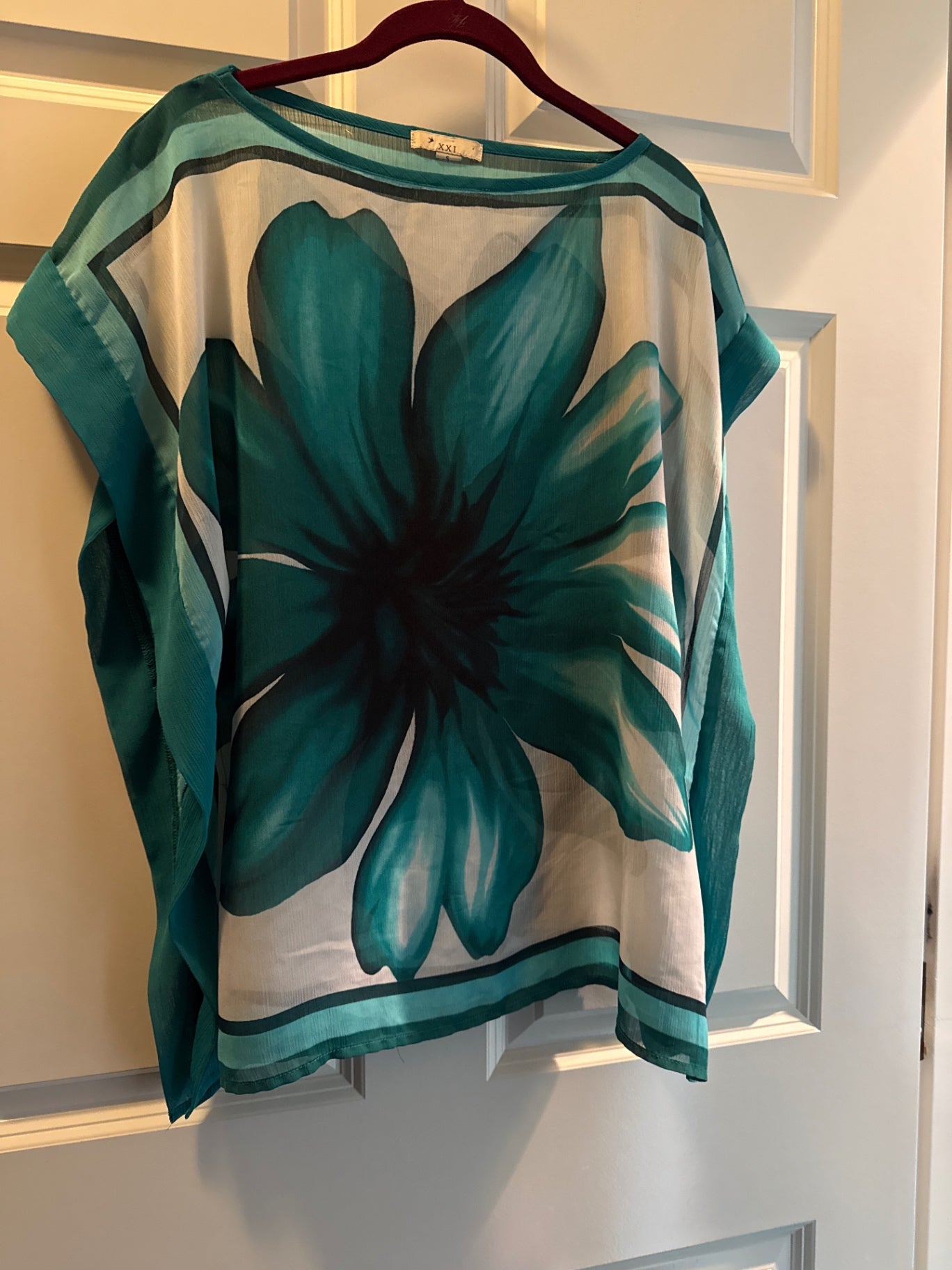 S-XXI Teal, White, Black Chiffon Blouse