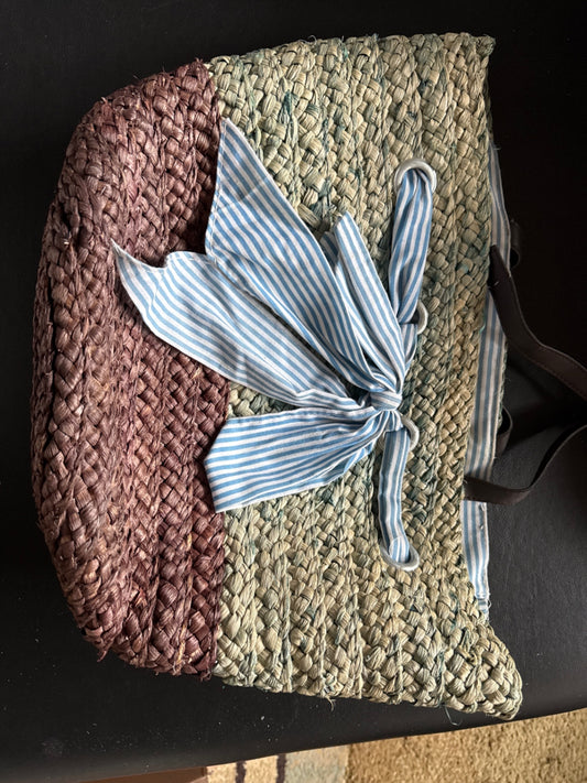 S-Woven Straw and Fabric Bag