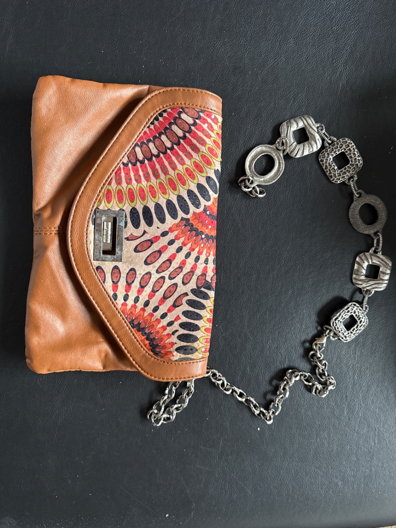 S- Multicolor Leather and fabric Handbag Acceptable