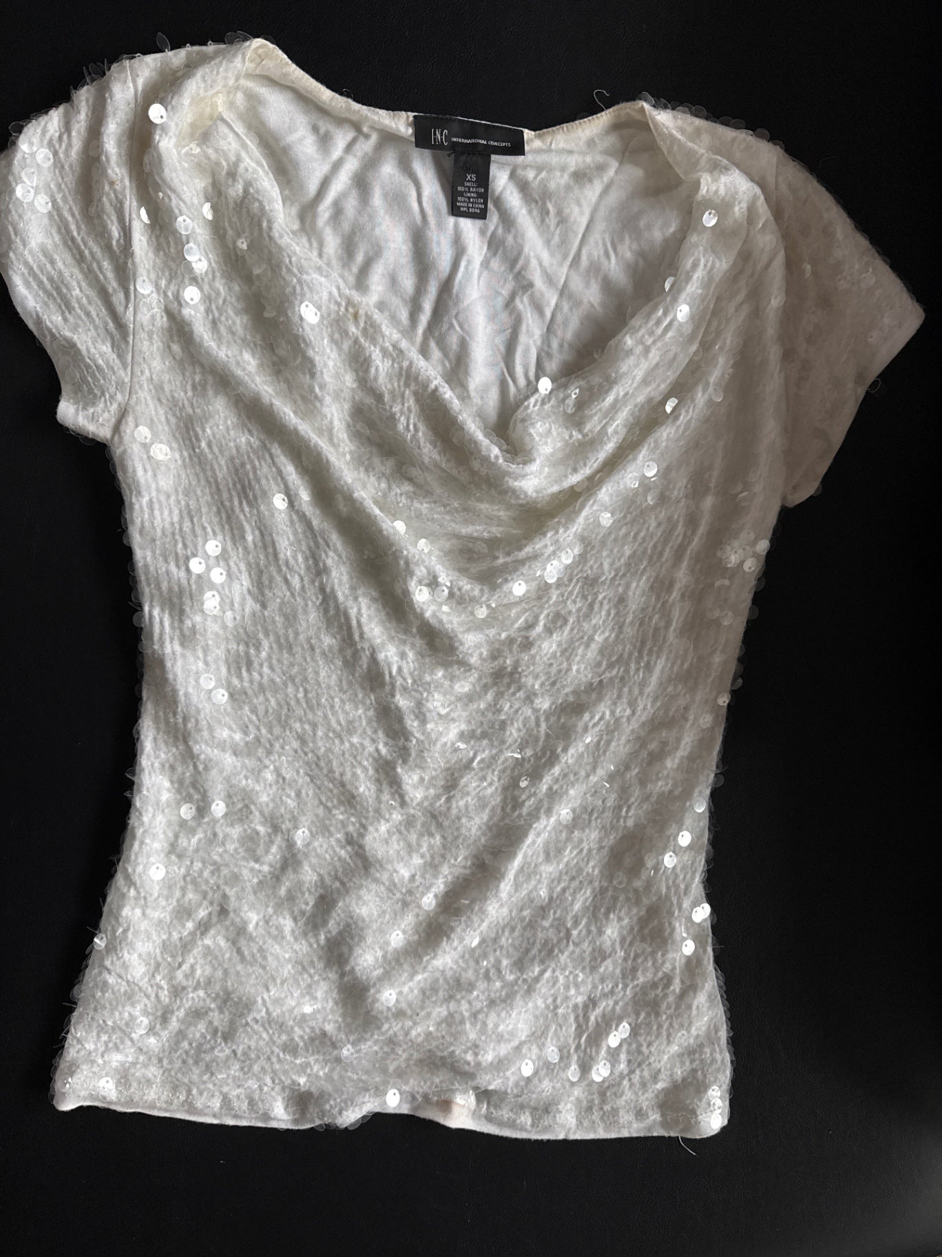 S-INC International Concepts White Lace with sequins XS Blouse Very good