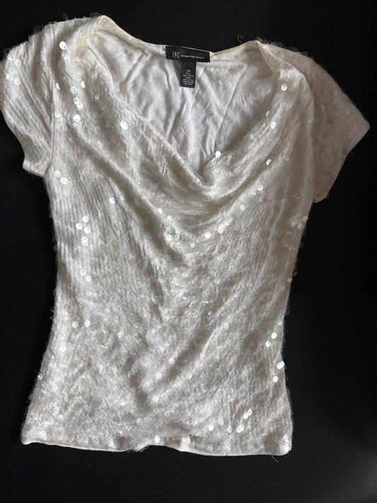 S-INC International Concepts White Lace with sequins XS Blouse Very good