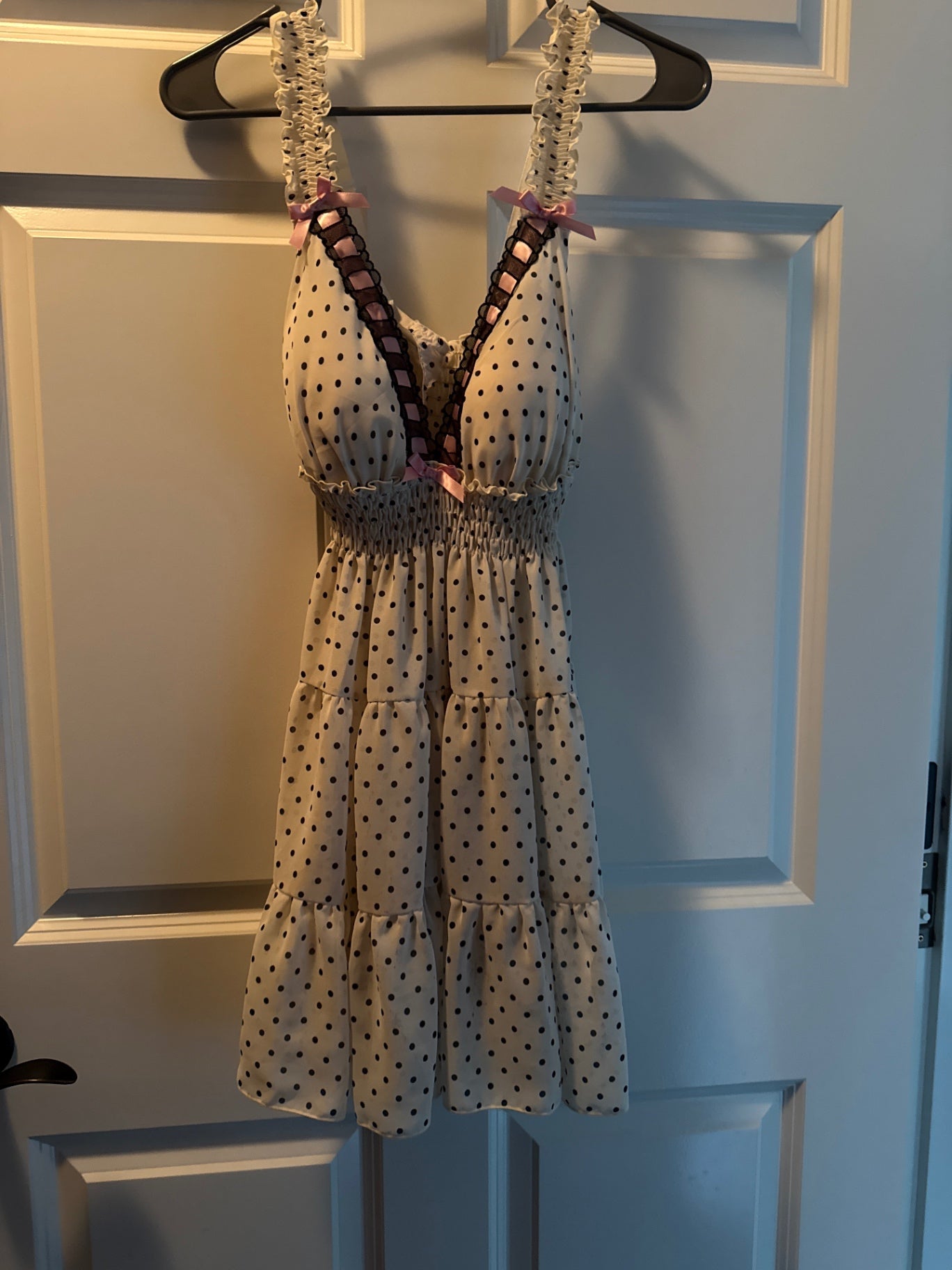 S-nighty Beige with black polka dots Polyester Lingerie