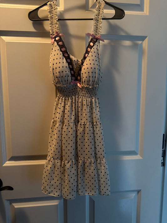 S-nighty Beige with black polka dots Polyester Lingerie