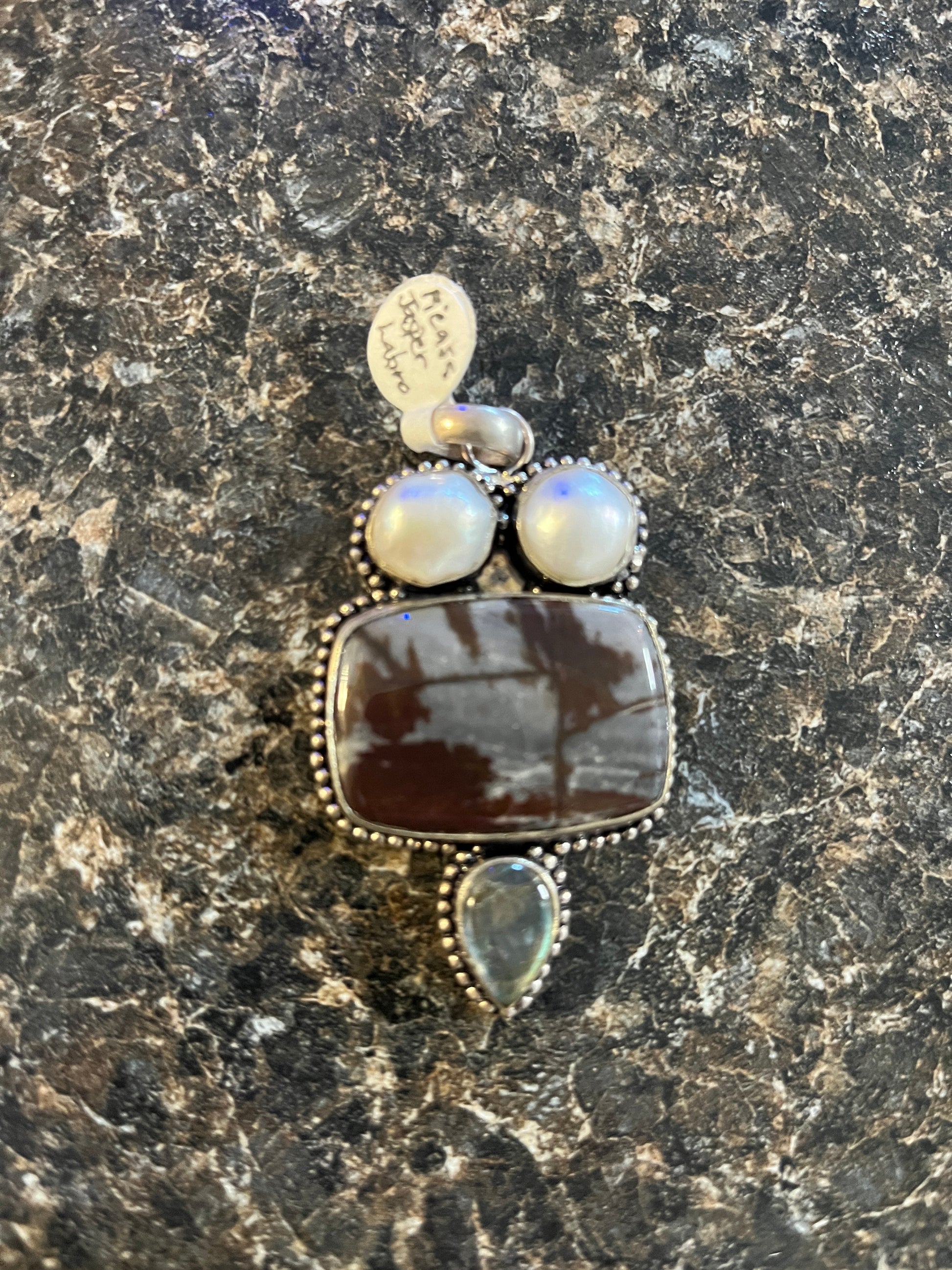 Handmade Luster and Loom Sterling Silver Picass, Jasper, and Labro Pendant