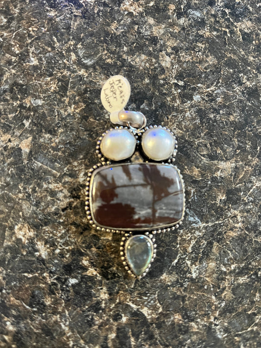 Handmade Luster and Loom Sterling Silver Picass, Jasper, and Labro Pendant