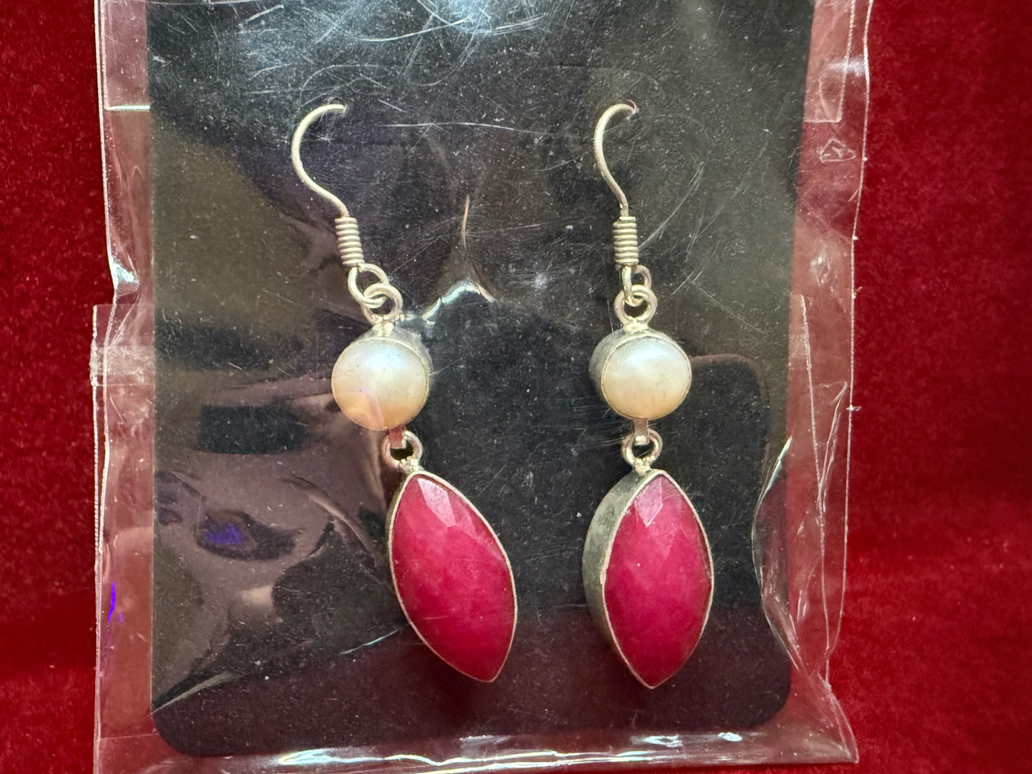 Earrings Sterling silver, cultured, pearl, Redstone Jewelry
