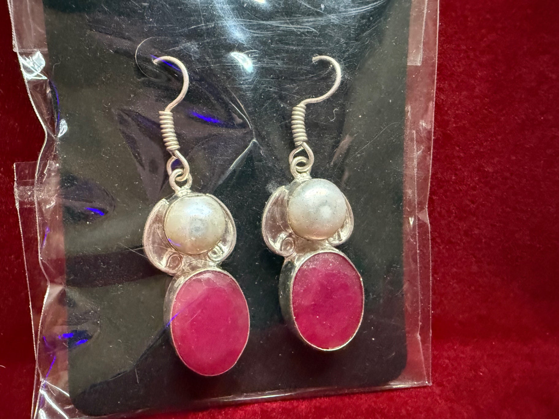 Earrings Sterling silver, cultured, pearl, Redstone Jewelry